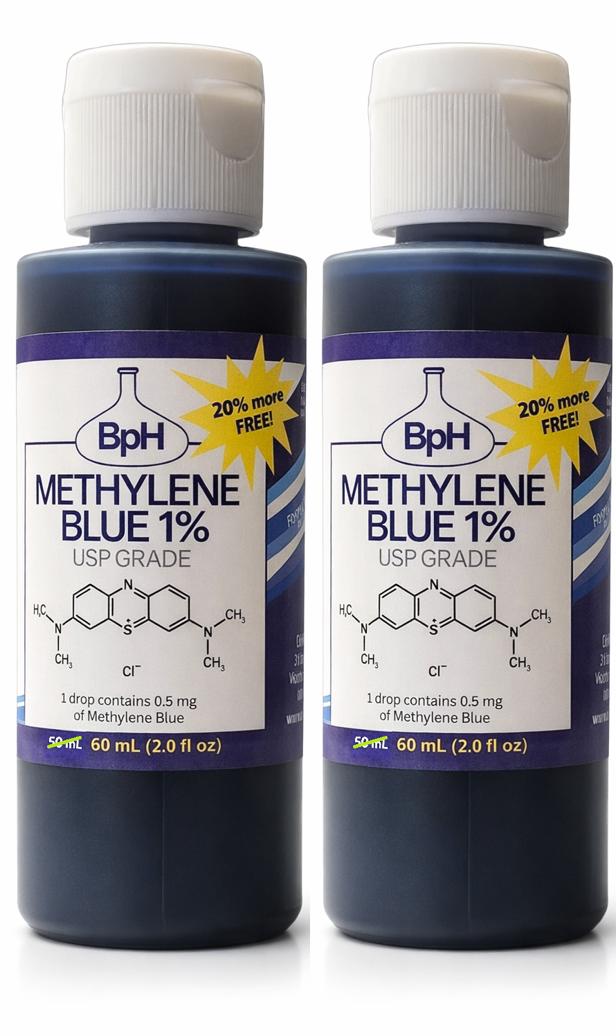 BpH Methylene Blue 1%, 60 mL x 2, Plastic 